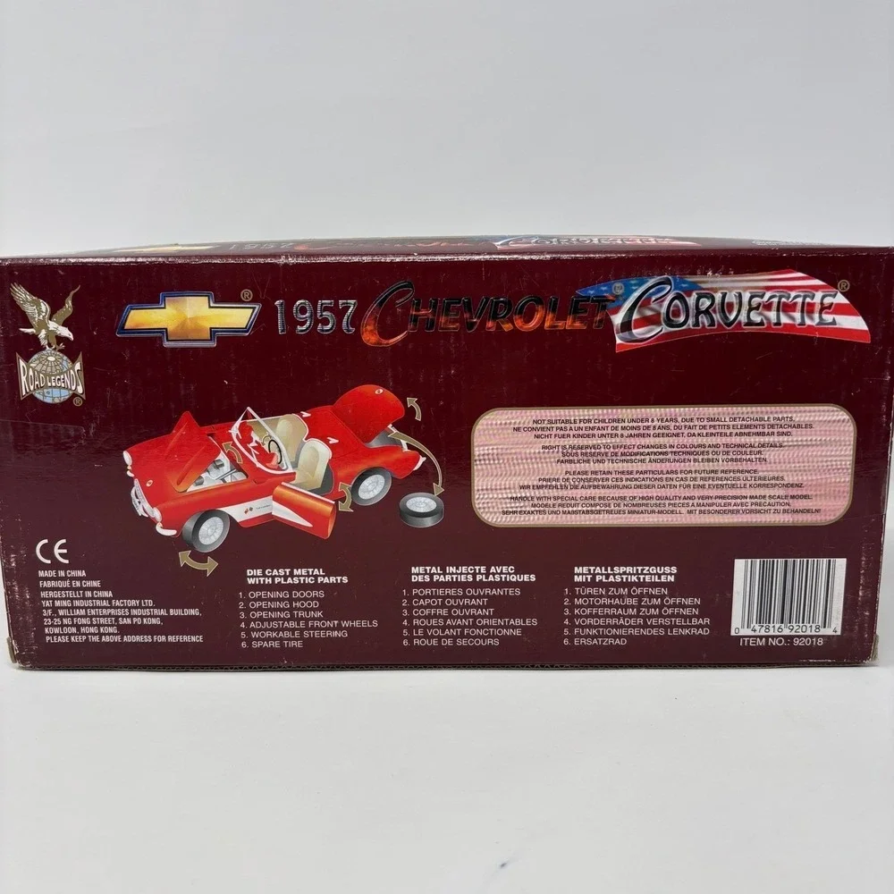 1957 Chevrolet Corvette Red 1:18 Diecast Yatming Open Box